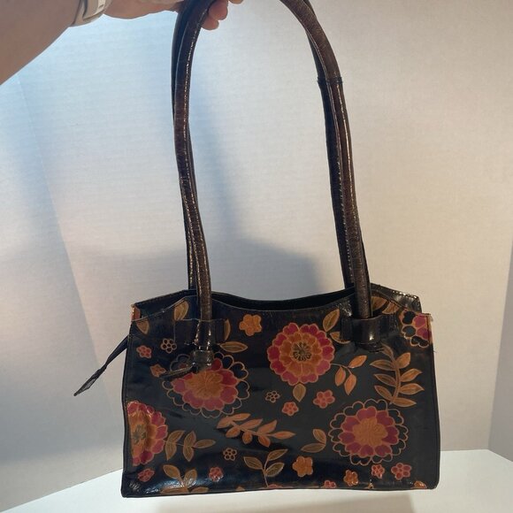 Tooled Leather Tobacco Handbag Purse Shoulder Bag Floral‎ Flowers Zipper Closure - Picture 1 of 16